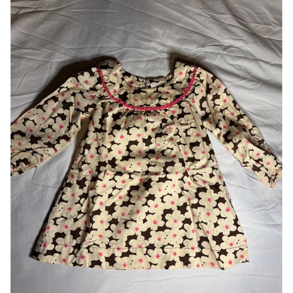 Genuine Kids from OshKosh Girls 2T Floral Long Sleeve Cotton Dress Brown Pink